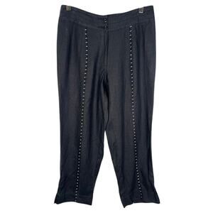 Tuzzi Women's 100% Linen Wide Leg Dress Pants M Black White Stitch Details